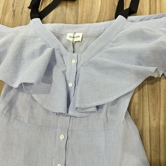 NWT Beautiful and feminine A-Line Sugar+Lips Light Blue Off-Shoulder Dress Sz S - Picture 12 of 16